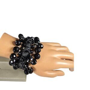 Sequin Women's Statement Black Beaded Weaved Bracelet NWT